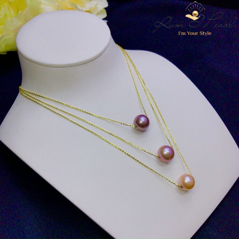 Dây chuyền vàng 18K xuyên Ngọc trai FWT 11 ly