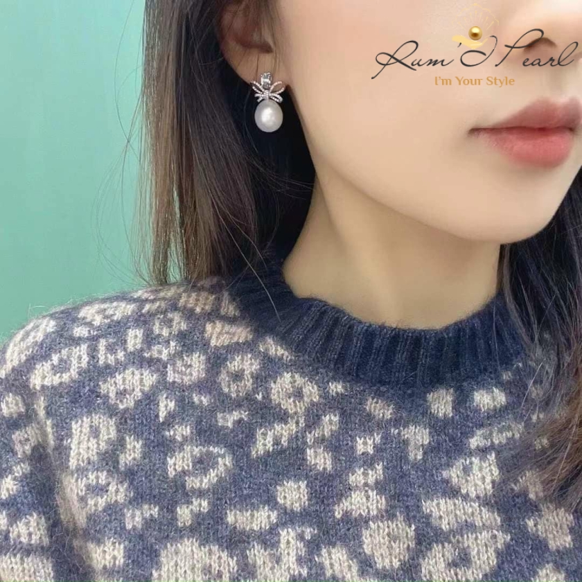Bông tai ngoc trai thiết kế nơ duyên dáng