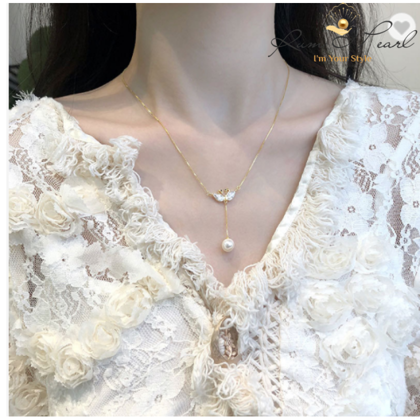 Dây chuyền ngọc trai biển thiết kế Thiên nga dáng tiểu thư