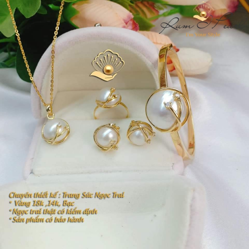 Bộ trang sức Ngọc Trai Mabe kết hợp Kim cương