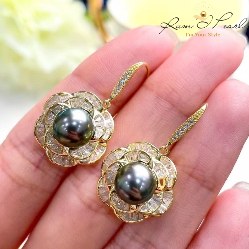 Bông tai ngọc trai dáng hoa hồng