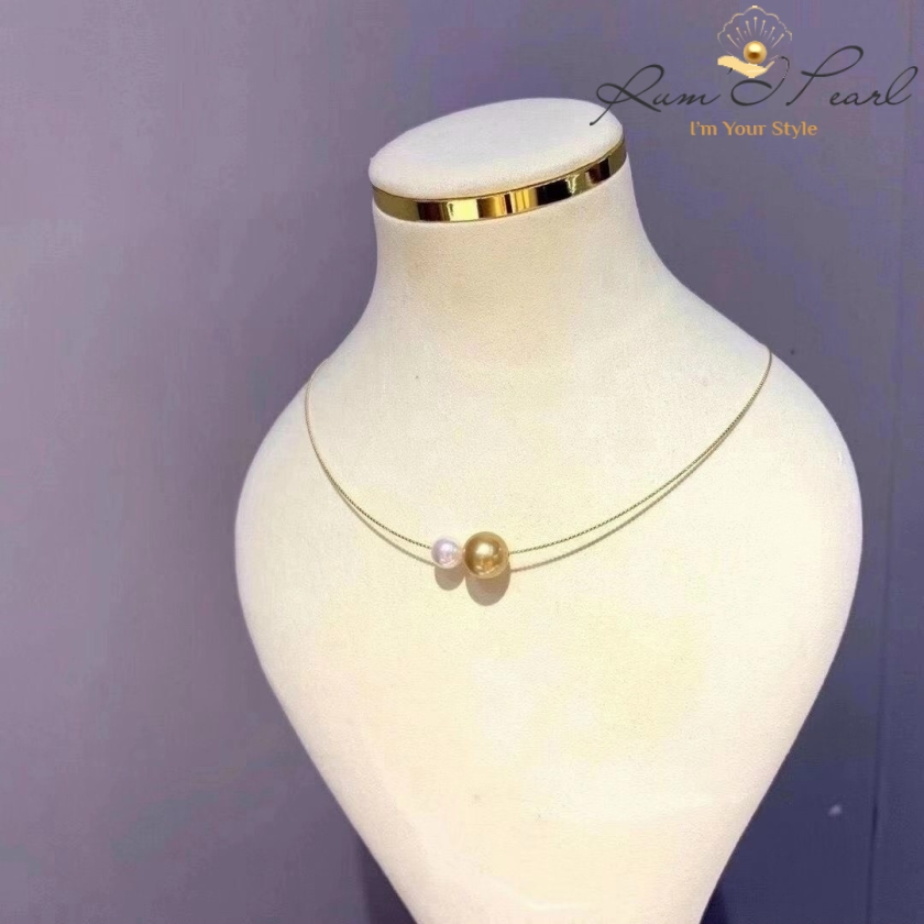 Kiềng cổ vàng 18K phối ngọc biển