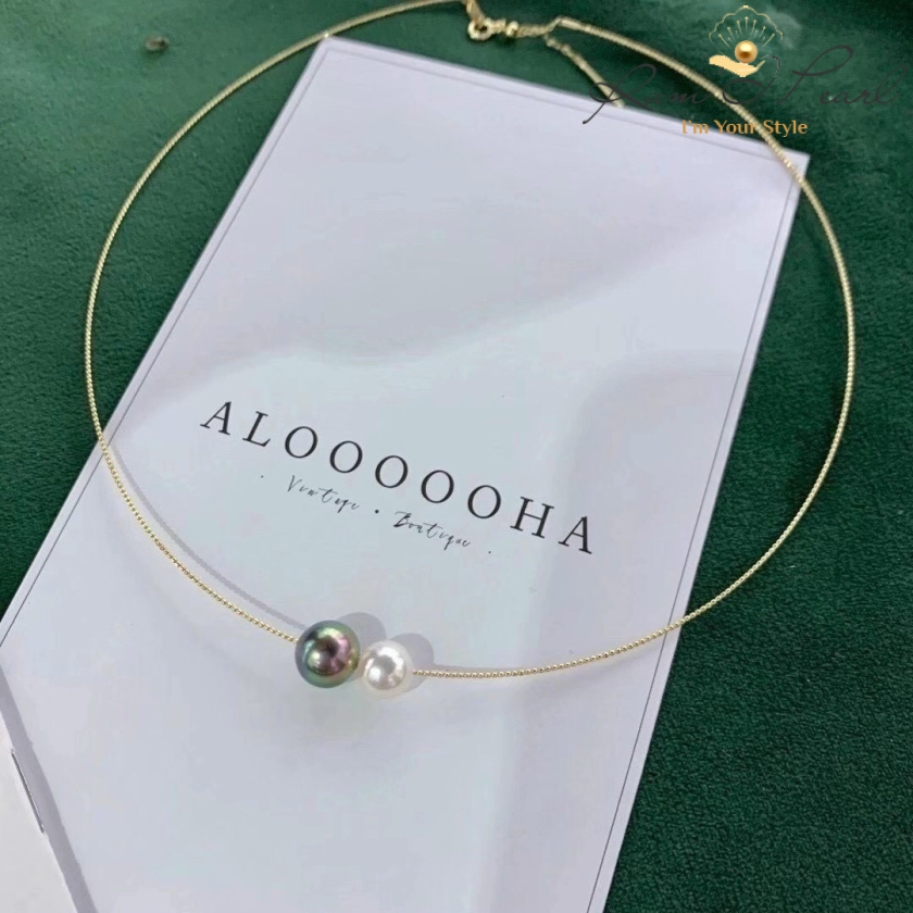 Kiềng cổ vàng 18K phối ngọc biển