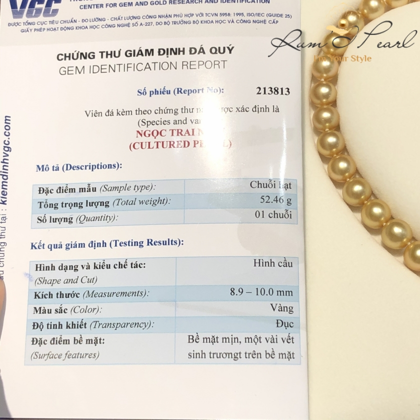 Chuỗi cổ ngọc trai biển Southsea ánh vàng Hoàng Gia 
